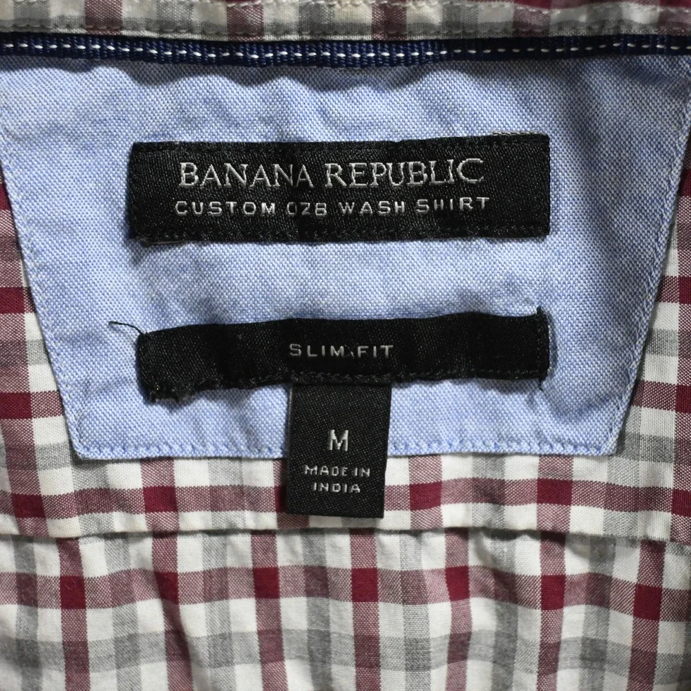 Banana Republic Mens Custom 078 Wash Shirt Slim Fit Medium Red Gingham Check